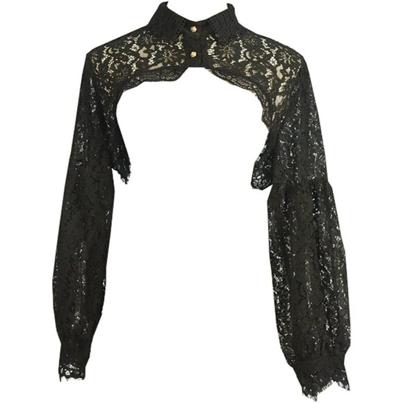 Tops - Detachable Dickey Collar Blouse Cotton Lace Crop Top Long Sleeve